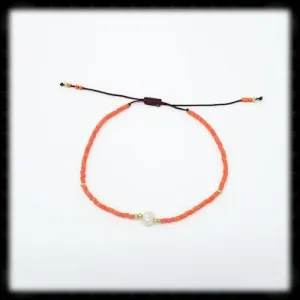 #BSTR12- Petite Adjustable String Bracelet- Pearl Coral