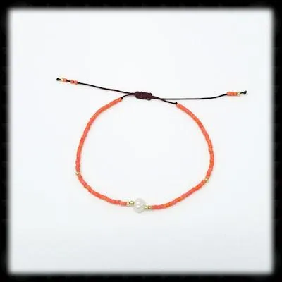 #BSTR12- Petite Adjustable String Bracelet- Pearl Coral