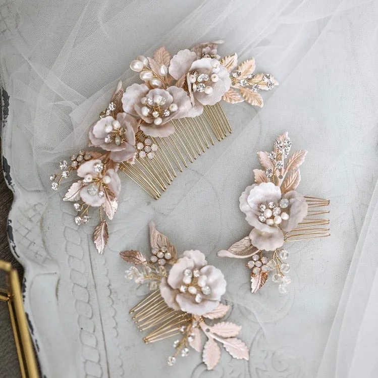C108. blush pink flower hair comb, bridal hair comb