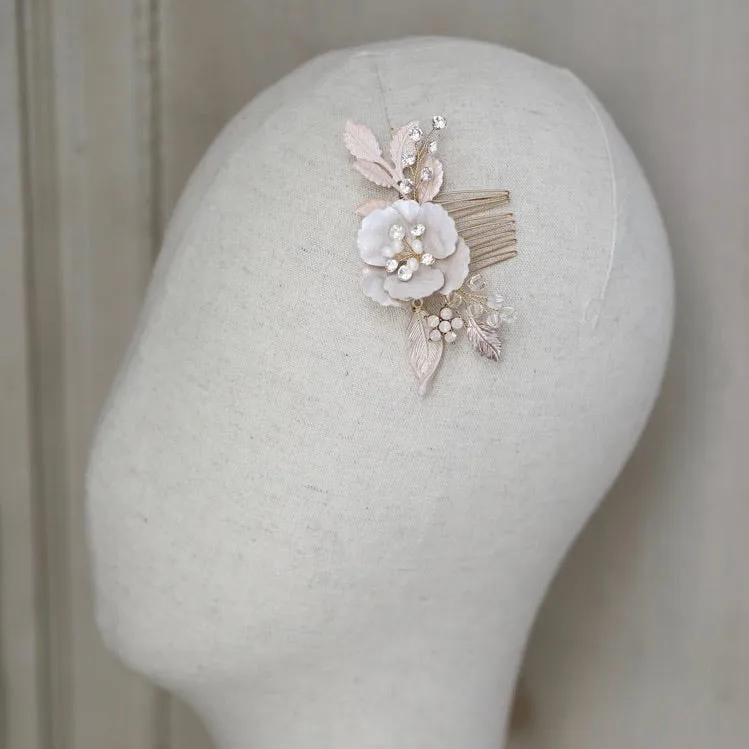 C108. blush pink flower hair comb, bridal hair comb