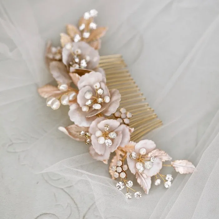 C108. blush pink flower hair comb, bridal hair comb