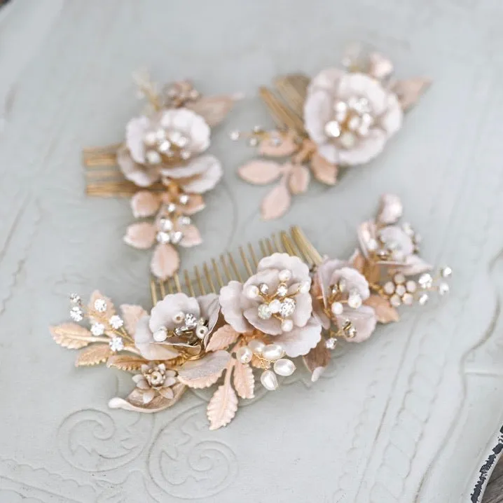 C108. blush pink flower hair comb, bridal hair comb