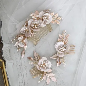 C108. blush pink flower hair comb, bridal hair comb