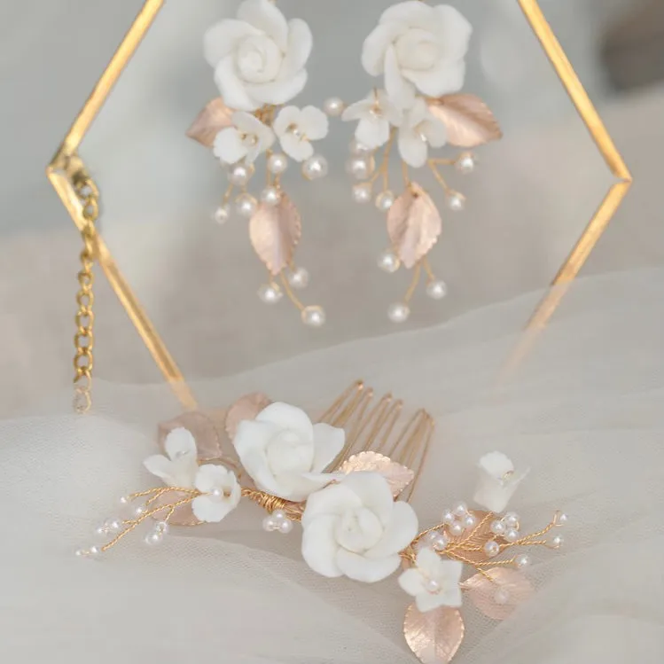 C189.  bridal hair comb and earrings set