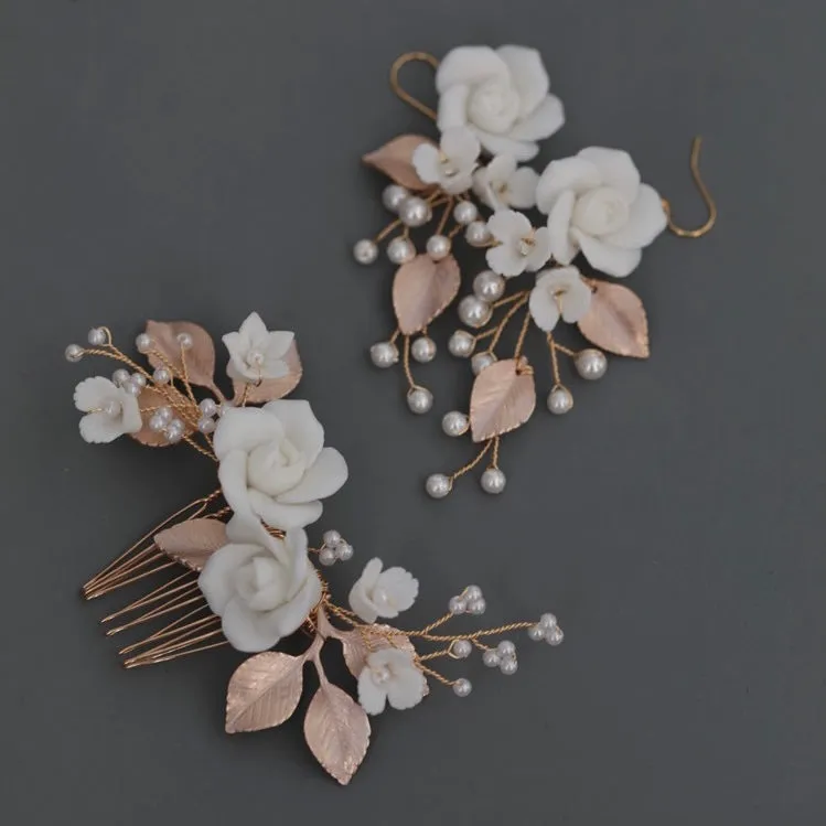 C189.  bridal hair comb and earrings set