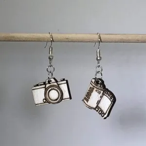 Camera and Film Canister Wooden Dangle Earrings by Cate's Concepts, LLC