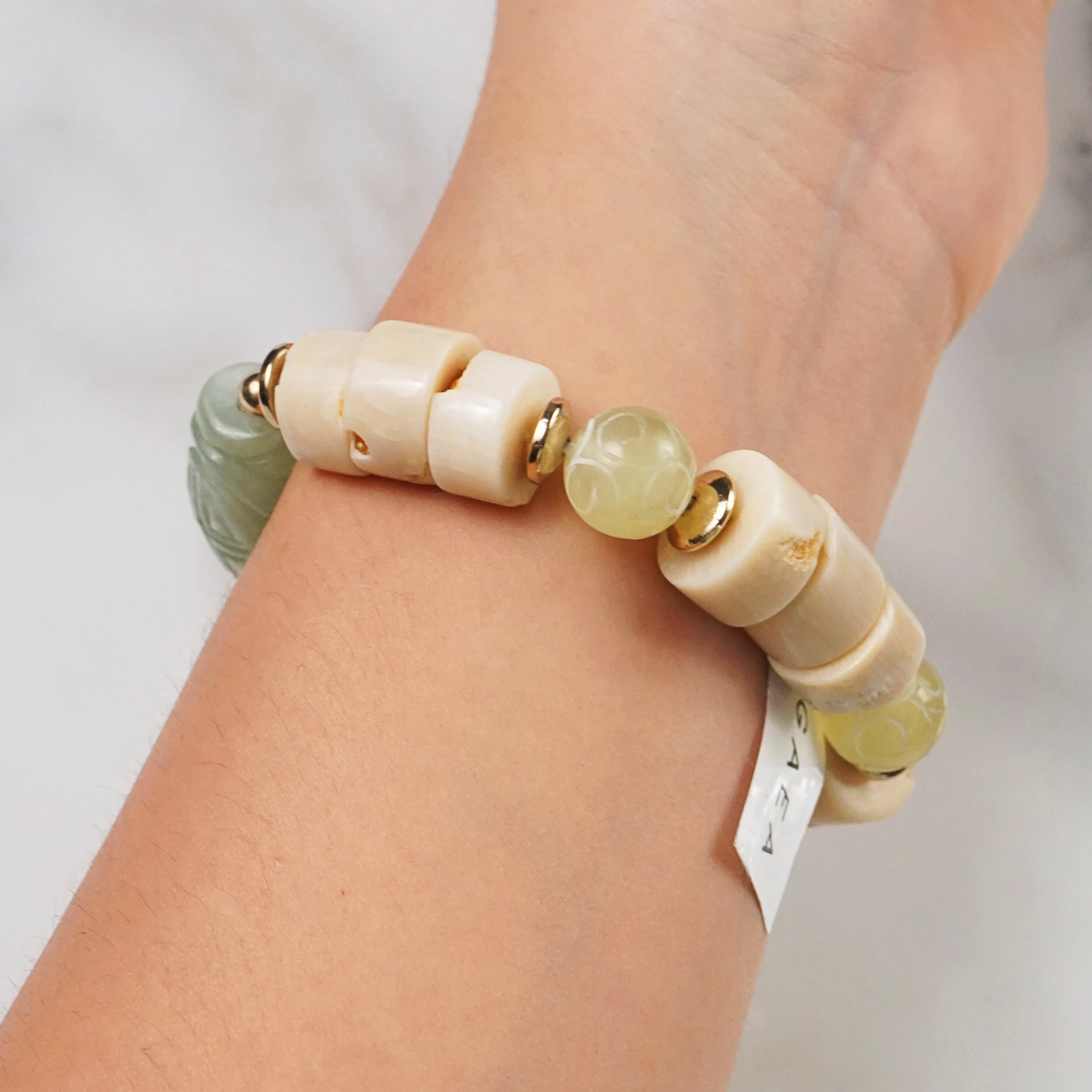 Carved Chinese Jade with Ivory Coral and Hematite