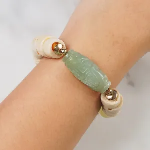 Carved Chinese Jade with Ivory Coral and Hematite