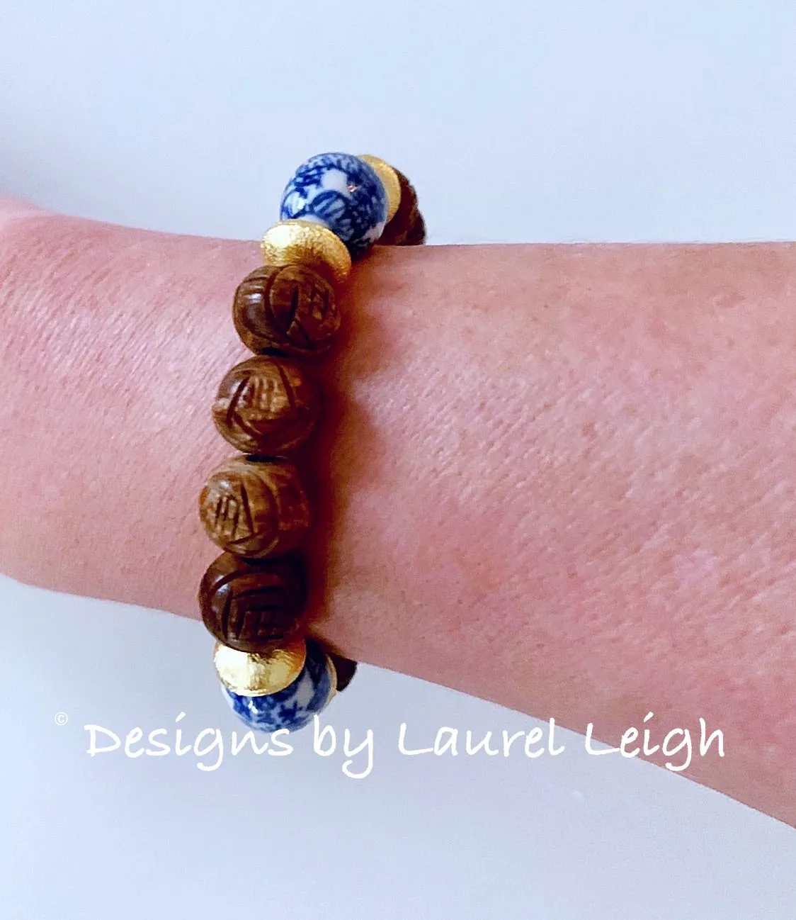 Chinoiserie Brown Carved Horn Bracelet