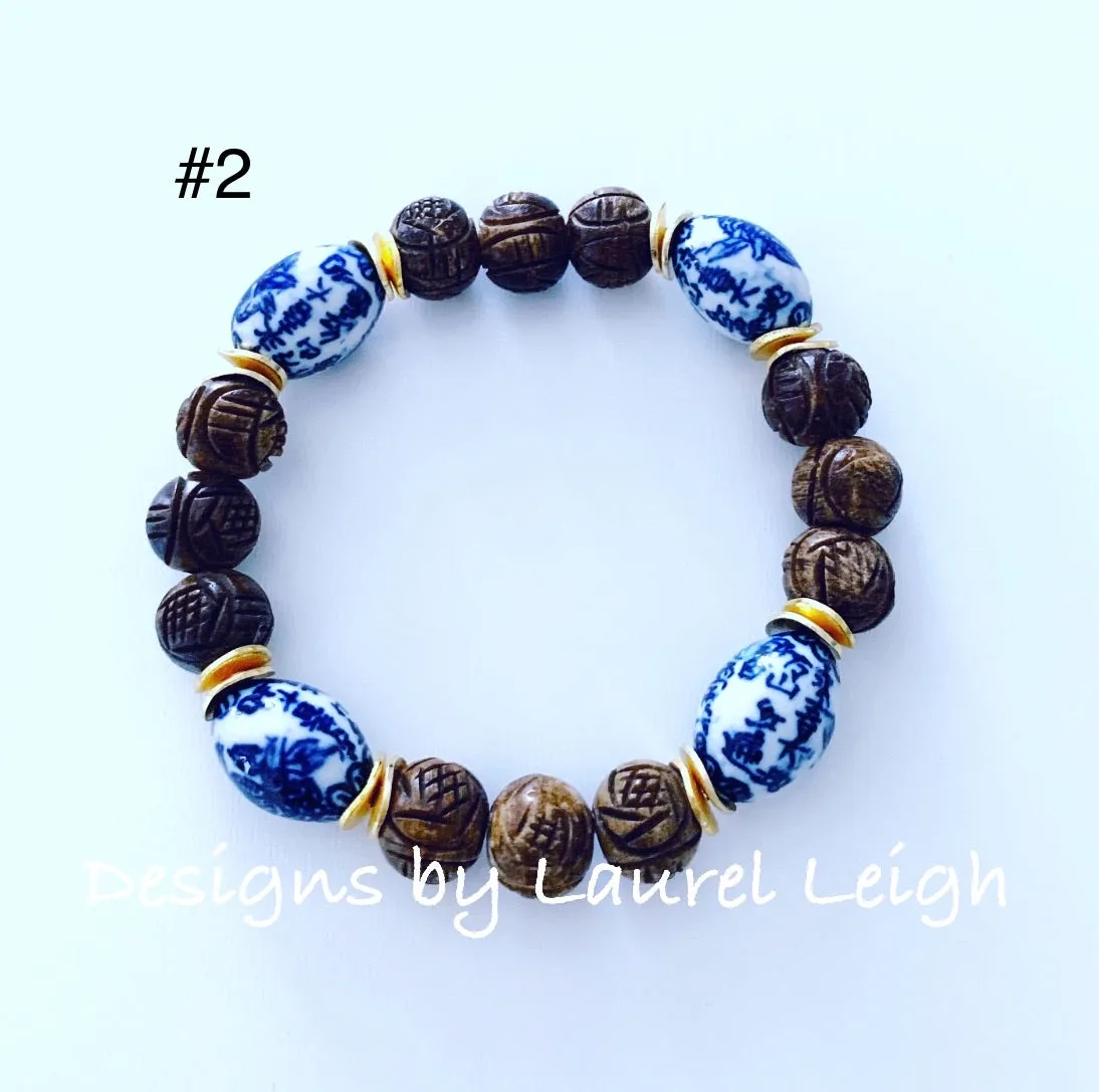 Chinoiserie Brown Carved Horn Bracelet