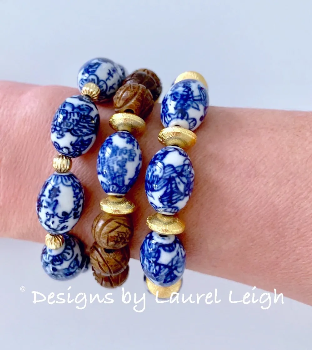Chinoiserie Brown Carved Horn Bracelet