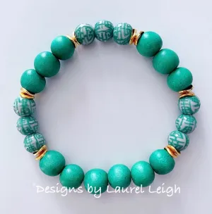Chinoiserie Longevity Bead Bracelet - Green