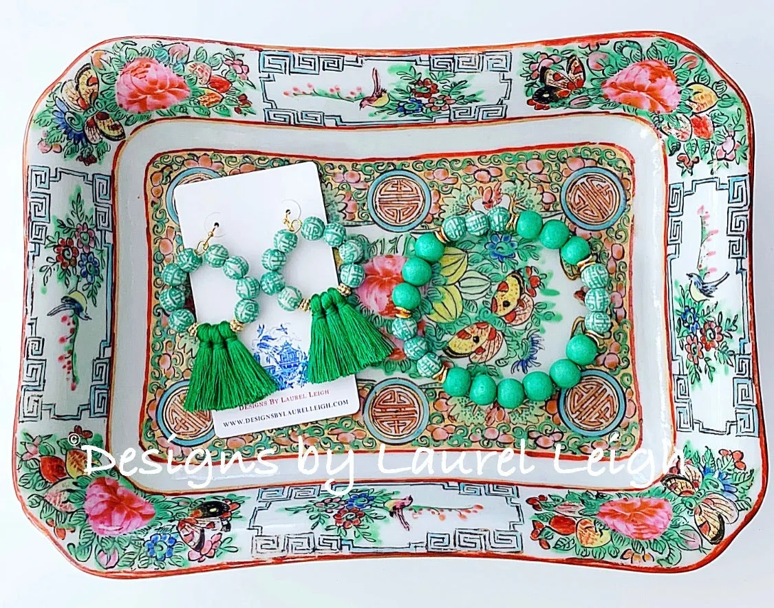 Chinoiserie Longevity Bead Bracelet - Green
