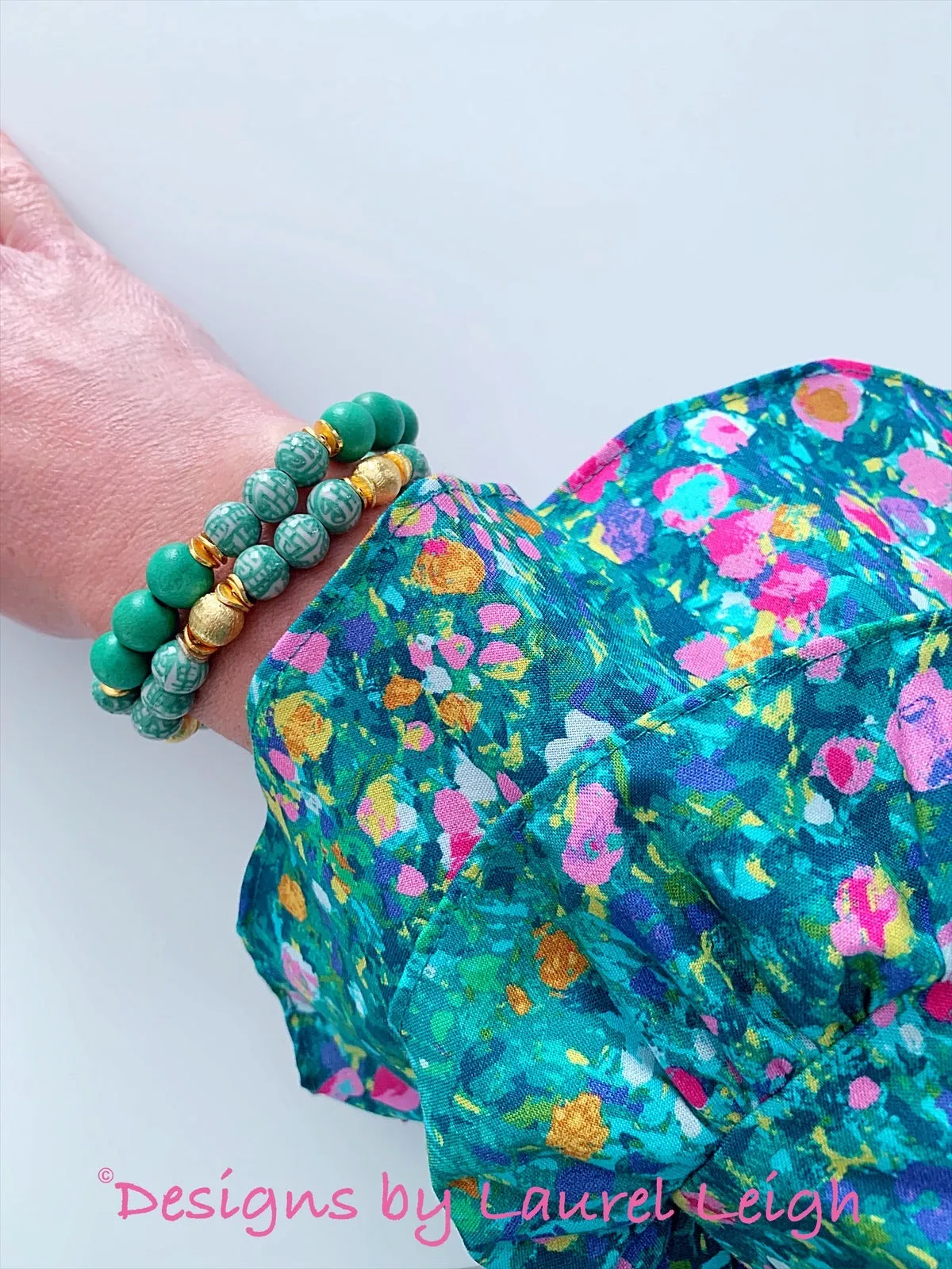 Chinoiserie Longevity Bead Bracelet - Green