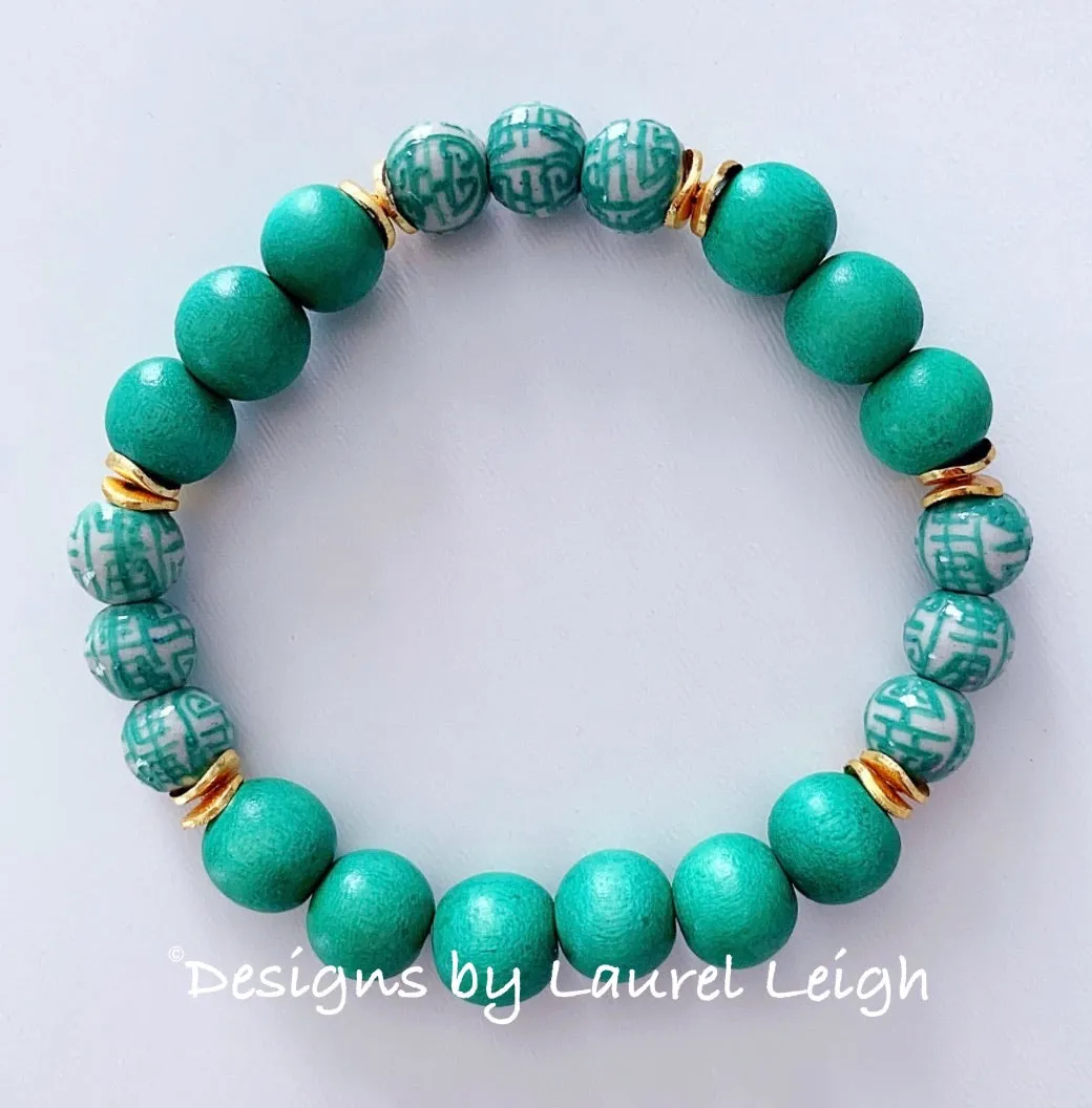 Chinoiserie Longevity Bead Bracelet - Green