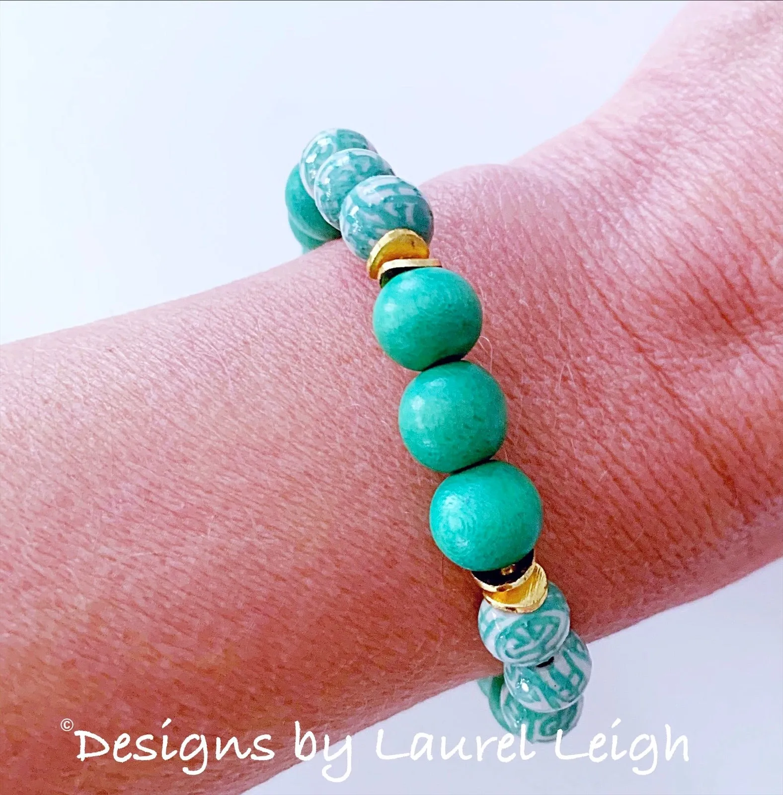 Chinoiserie Longevity Bead Bracelet - Green
