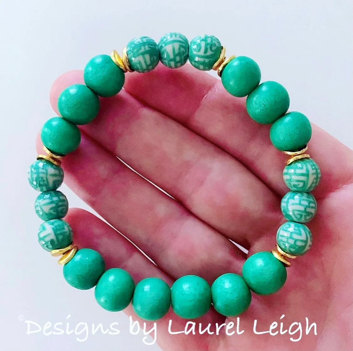Chinoiserie Longevity Bead Bracelet - Green