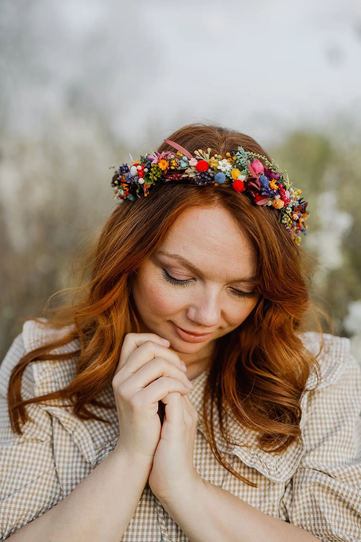 Colourful wedding hair crown Bridal meadow headpiece Flower crown for bride Preserved long lasting crown Wildflowers wedding crown Magaela