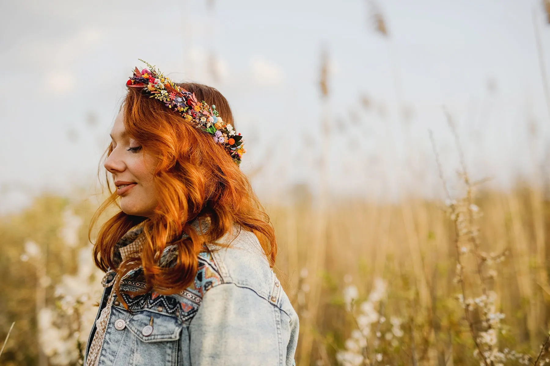 Colourful wedding hair crown Bridal meadow headpiece Flower crown for bride Preserved long lasting crown Wildflowers wedding crown Magaela
