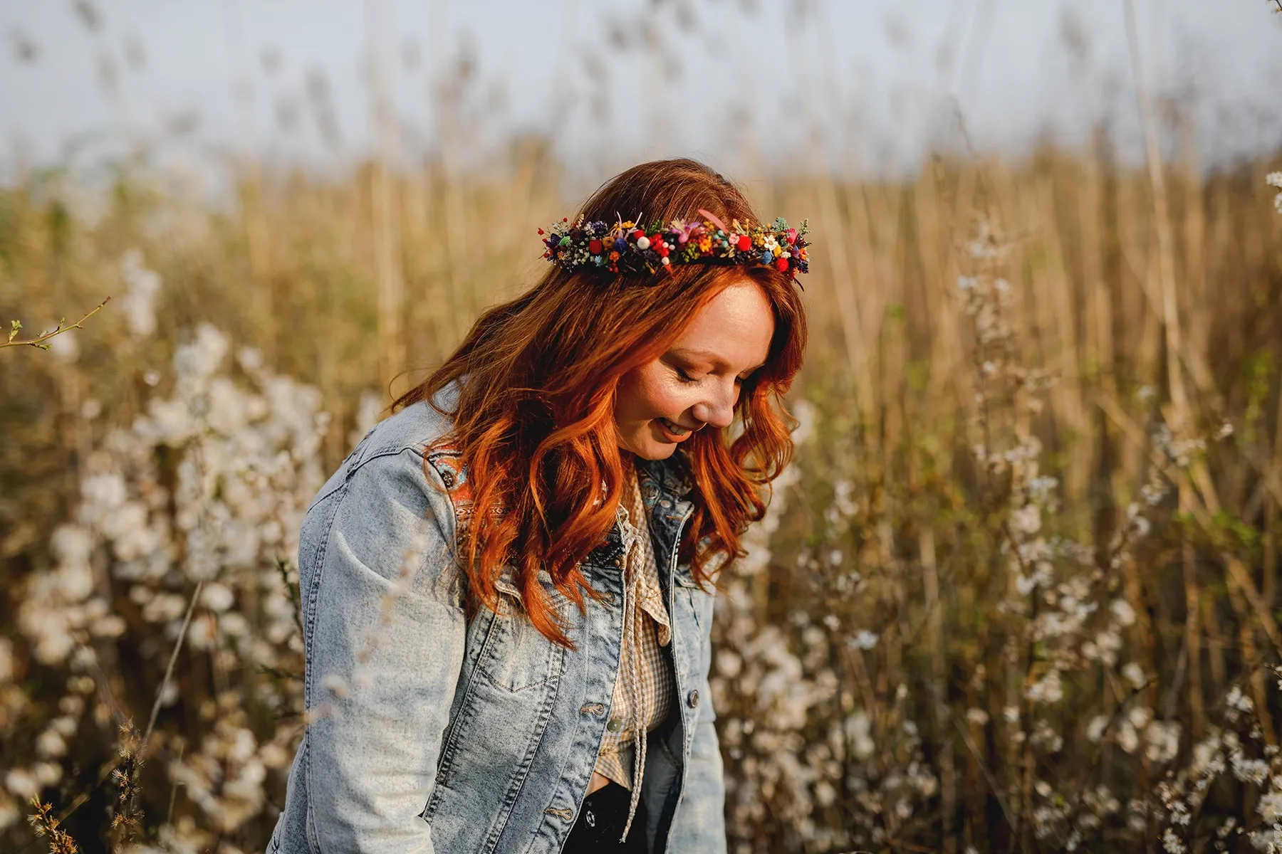Colourful wedding hair crown Bridal meadow headpiece Flower crown for bride Preserved long lasting crown Wildflowers wedding crown Magaela