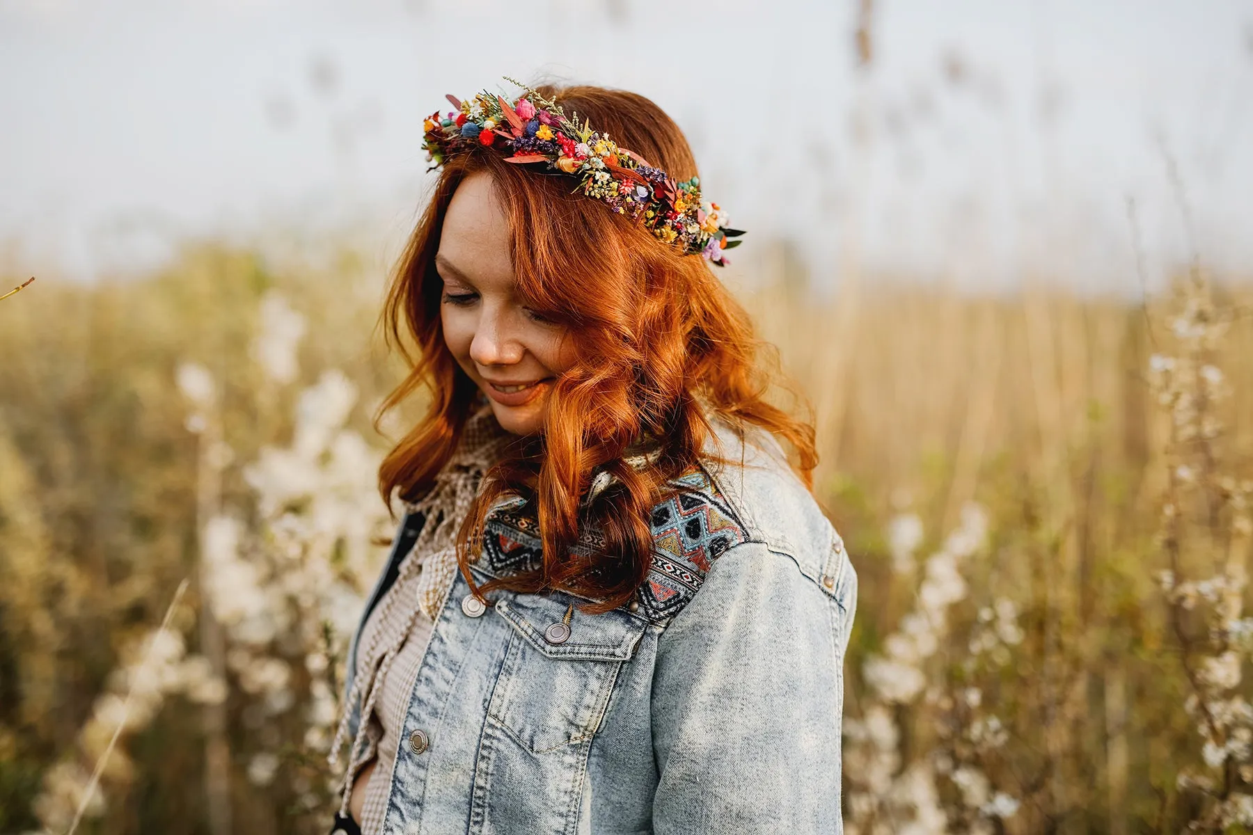 Colourful wedding hair crown Bridal meadow headpiece Flower crown for bride Preserved long lasting crown Wildflowers wedding crown Magaela
