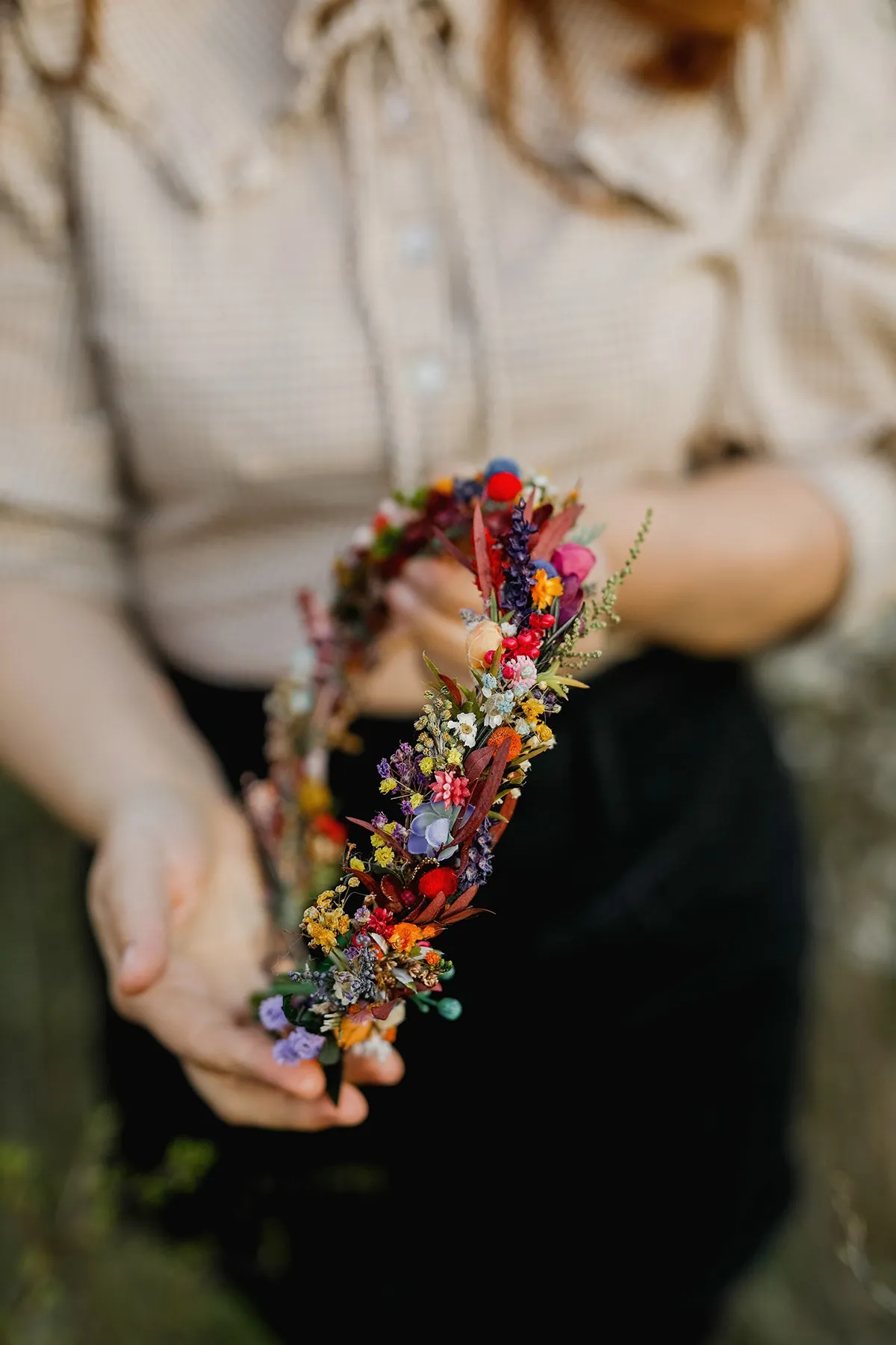 Colourful wedding hair crown Bridal meadow headpiece Flower crown for bride Preserved long lasting crown Wildflowers wedding crown Magaela