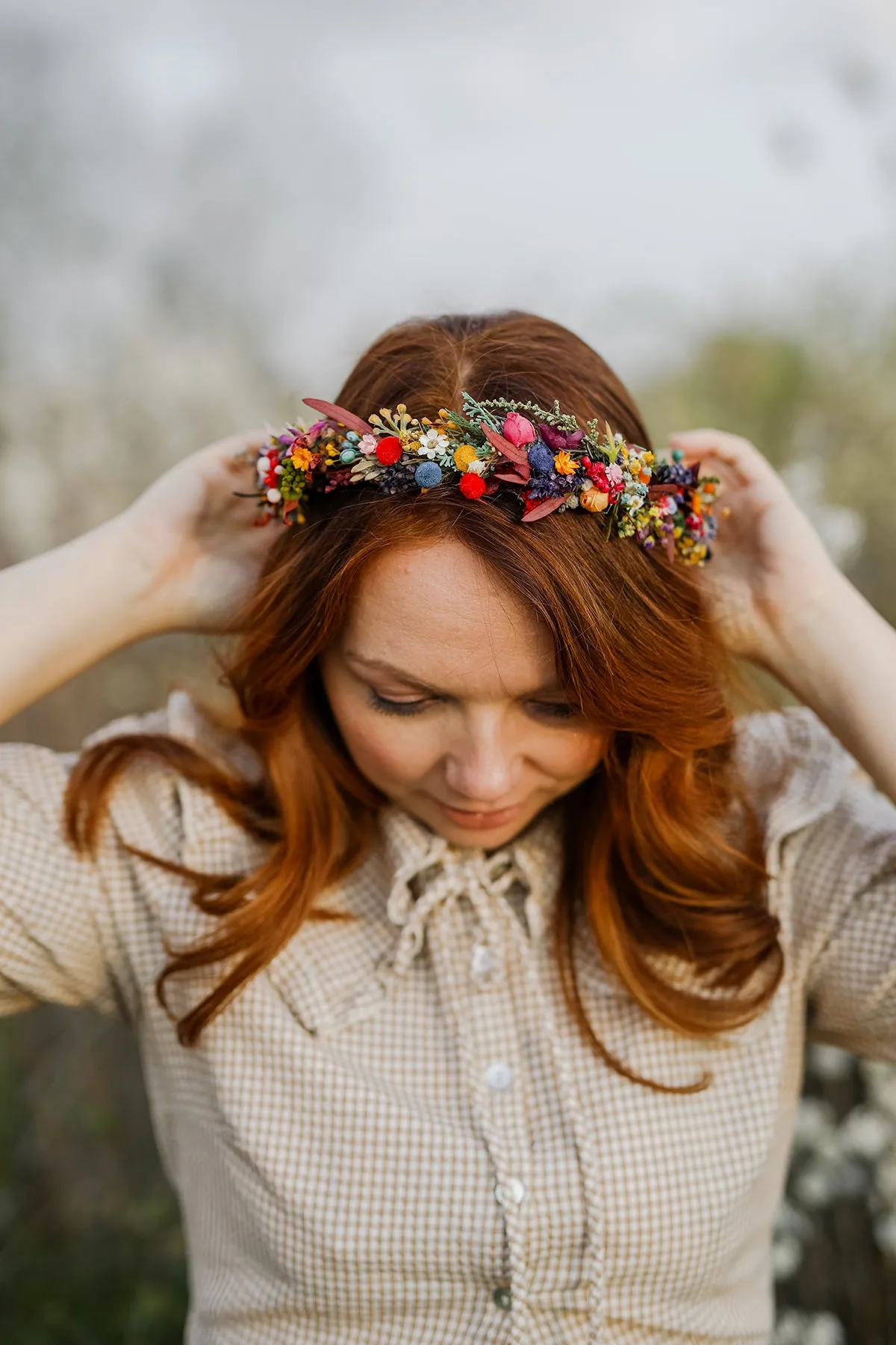 Colourful wedding hair crown Bridal meadow headpiece Flower crown for bride Preserved long lasting crown Wildflowers wedding crown Magaela