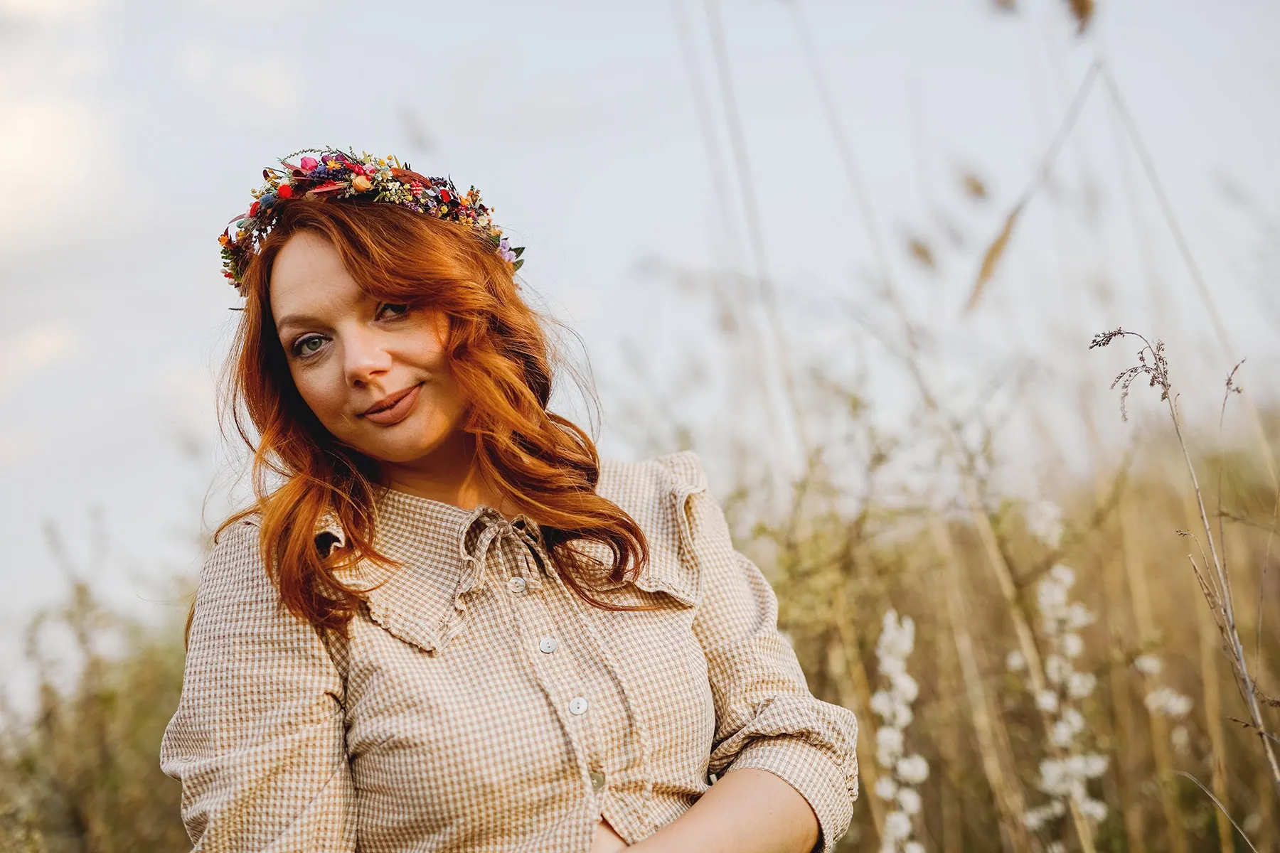 Colourful wedding hair crown Bridal meadow headpiece Flower crown for bride Preserved long lasting crown Wildflowers wedding crown Magaela