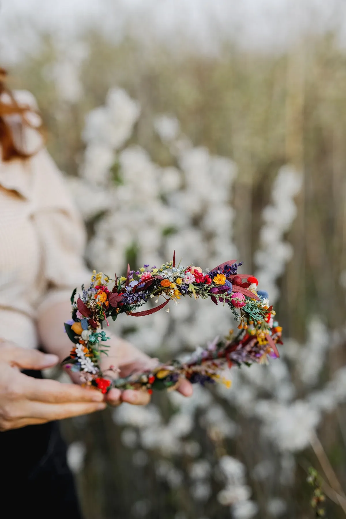 Colourful wedding hair crown Bridal meadow headpiece Flower crown for bride Preserved long lasting crown Wildflowers wedding crown Magaela