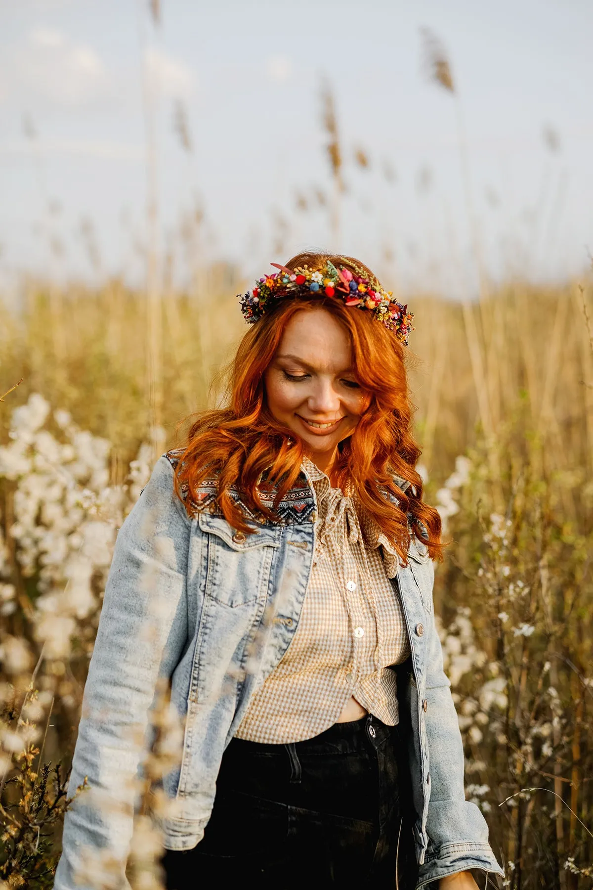 Colourful wedding hair crown Bridal meadow headpiece Flower crown for bride Preserved long lasting crown Wildflowers wedding crown Magaela