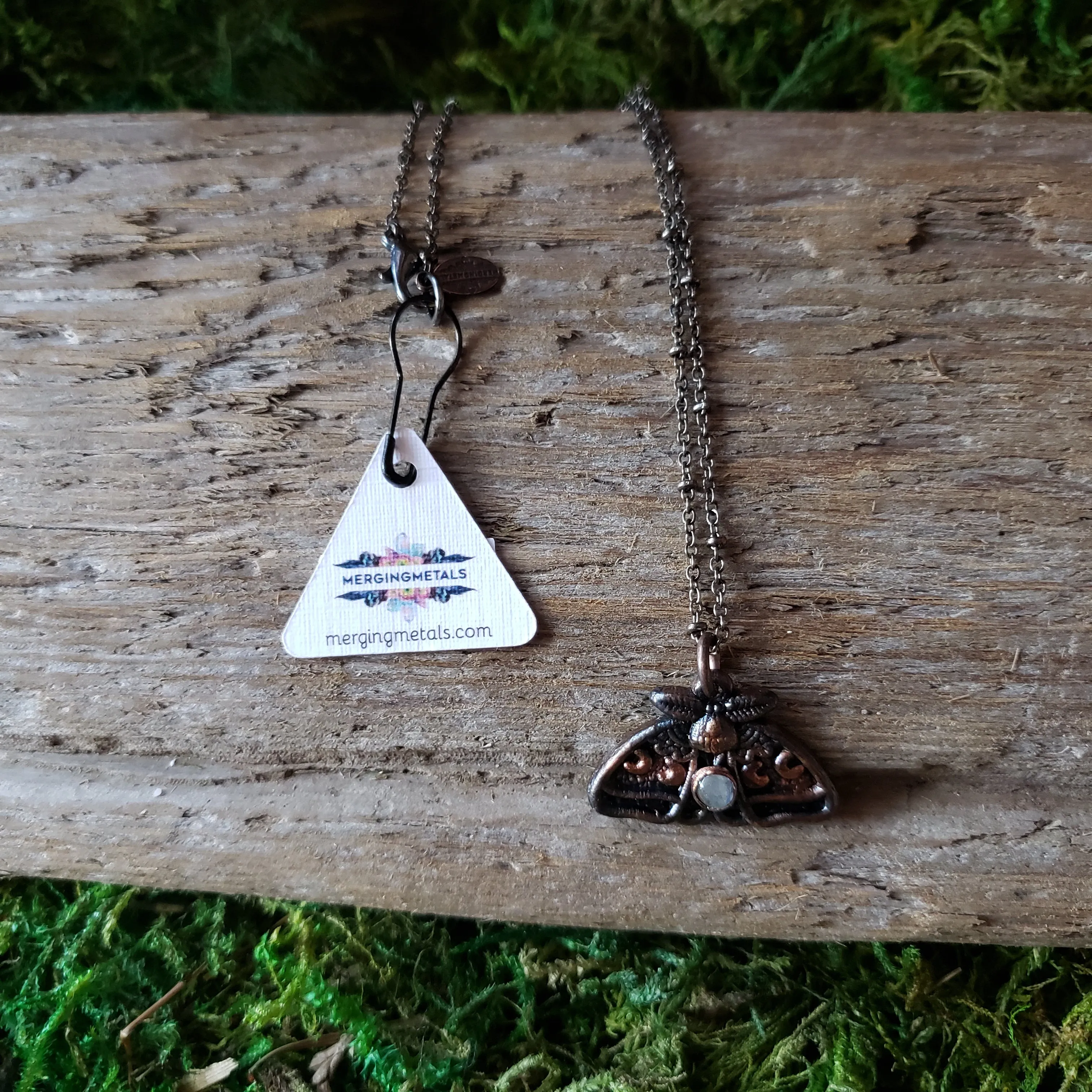 Copper Moonstone Moth Necklace