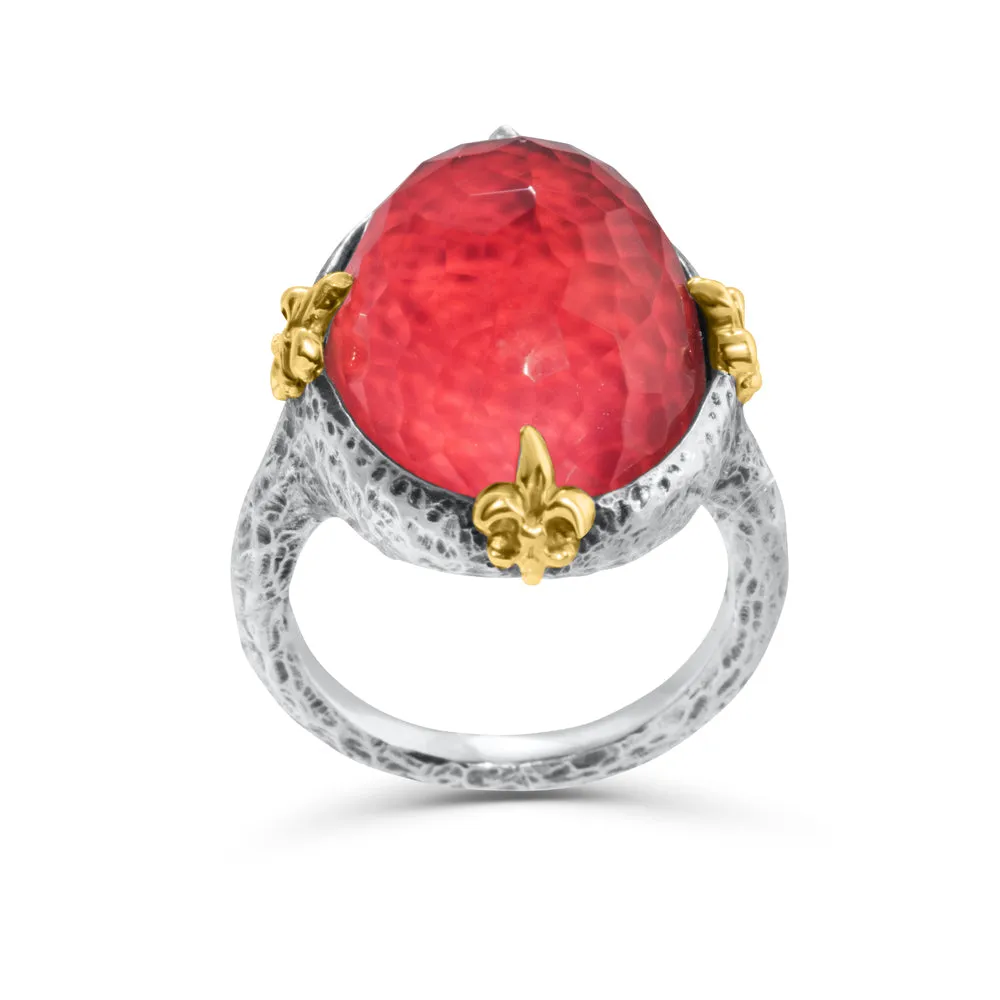 Coral and Topaz Red Cocktail Ring