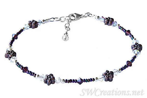 Crystal Copper Flower Purple Iris Anklet