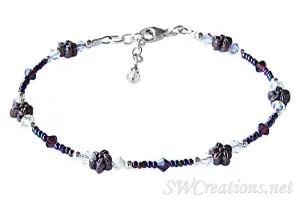 Crystal Copper Flower Purple Iris Anklet