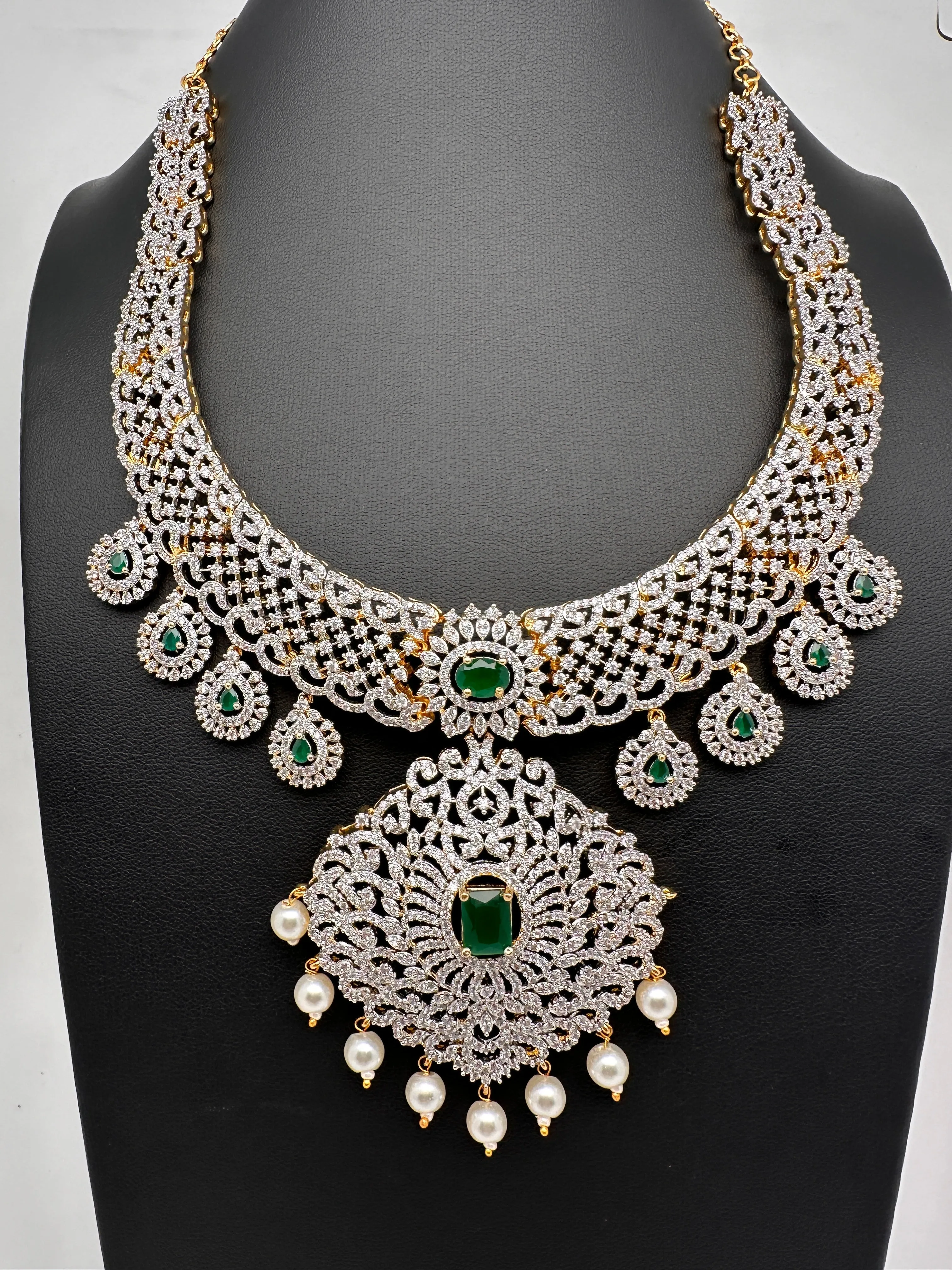 CZ Emerald Green Short Necklace in Diamond Finish