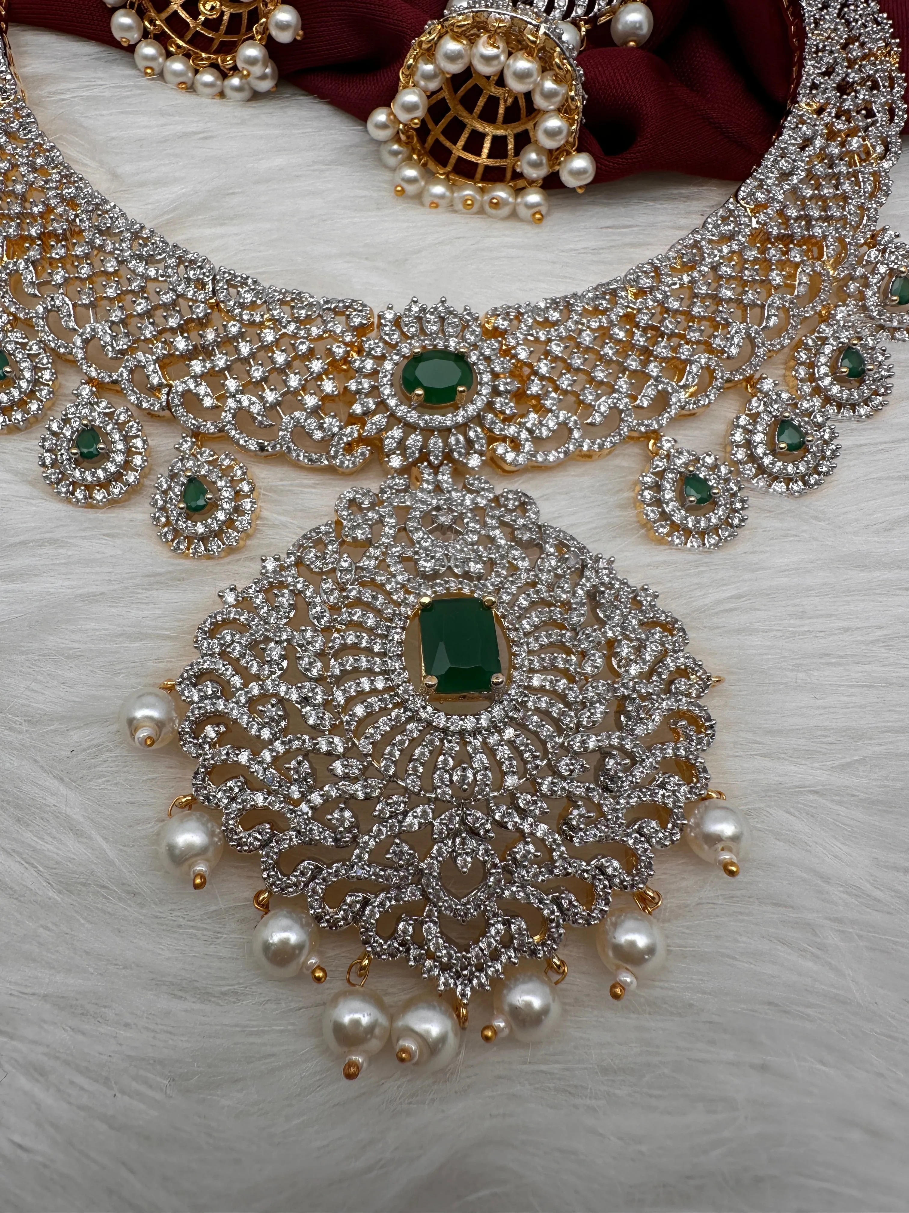 CZ Emerald Green Short Necklace in Diamond Finish