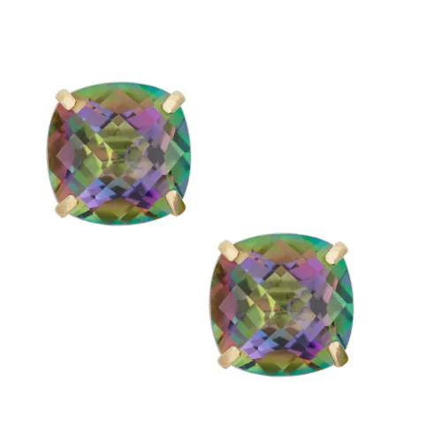 CZ Stud Earring 18K Gold Plated Square Cut Rainbow Colorful Cubic Zirconia Earrings