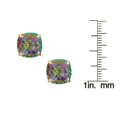 CZ Stud Earring 18K Gold Plated Square Cut Rainbow Colorful Cubic Zirconia Earrings