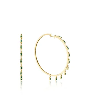 Dangle, 18K Yellow Gold   Emerald Hoops