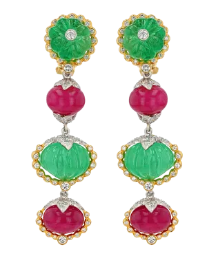 David Webb Emerald, Ruby and Diamond Earrings