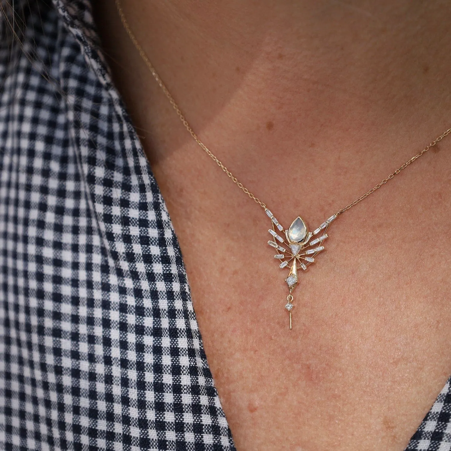 Dream Maker Pear Moonstone and Diamonds Phoenix Necklace