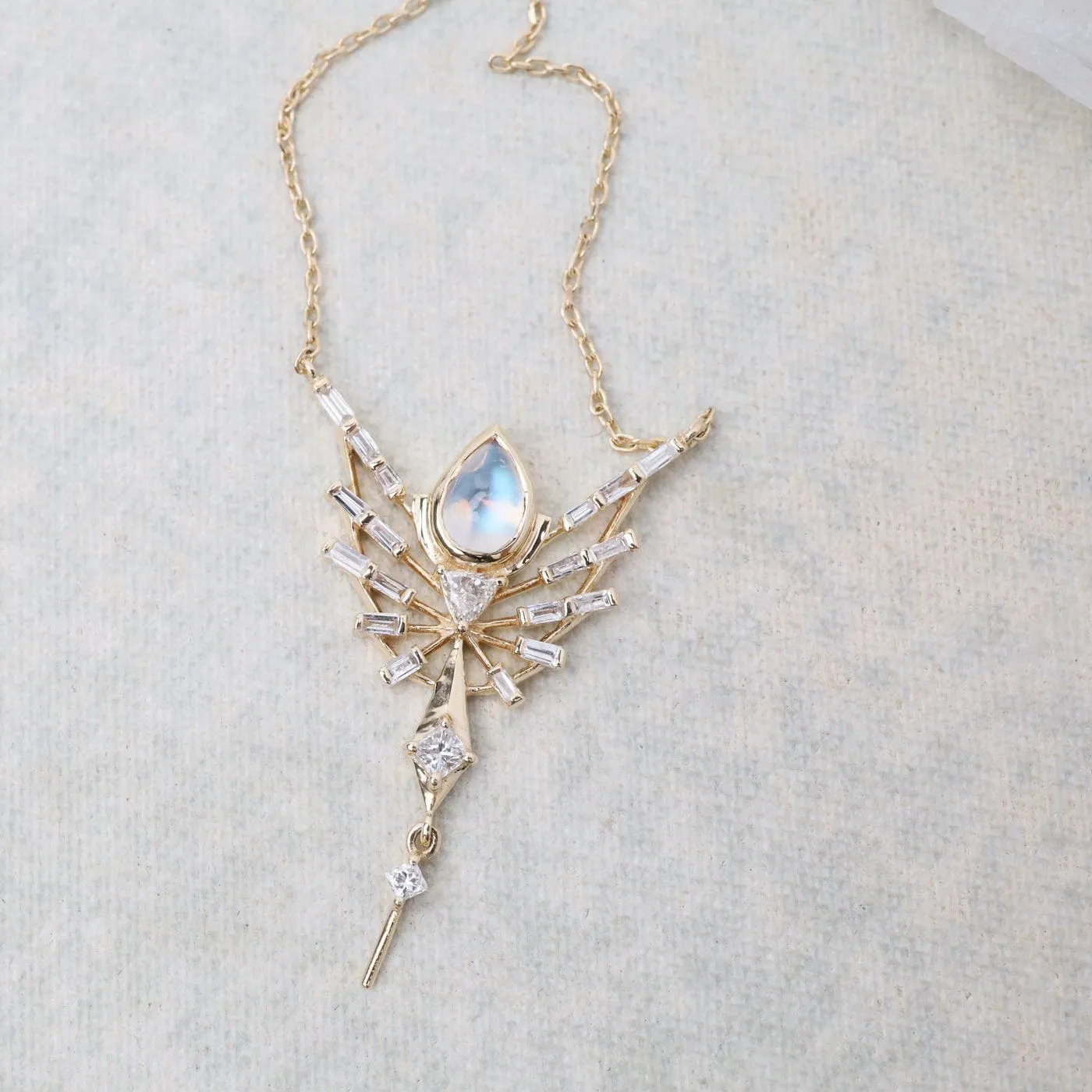 Dream Maker Pear Moonstone and Diamonds Phoenix Necklace