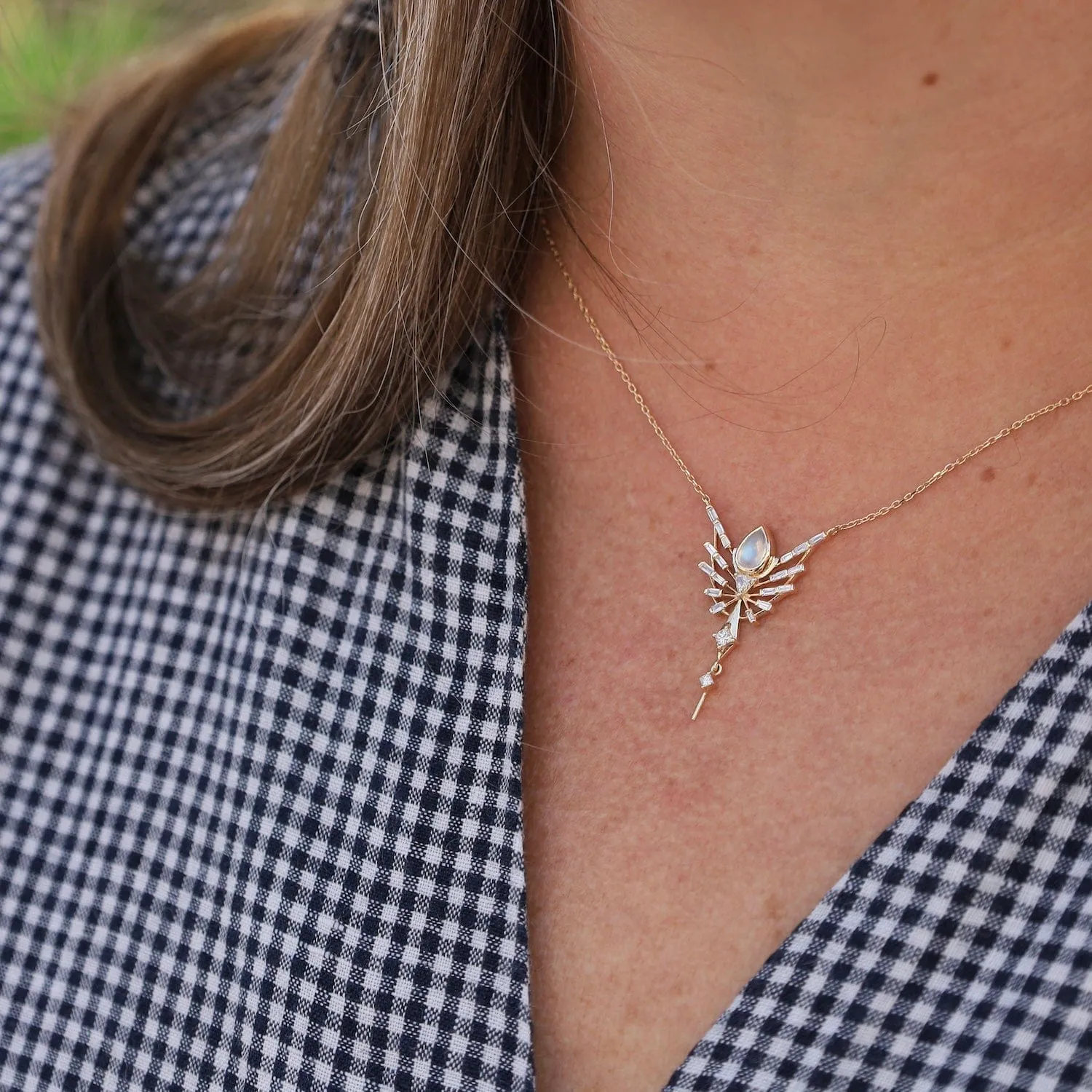 Dream Maker Pear Moonstone and Diamonds Phoenix Necklace