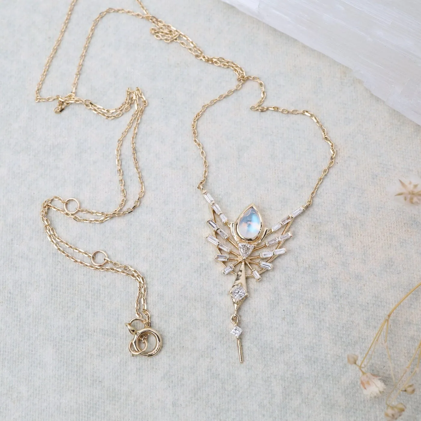 Dream Maker Pear Moonstone and Diamonds Phoenix Necklace
