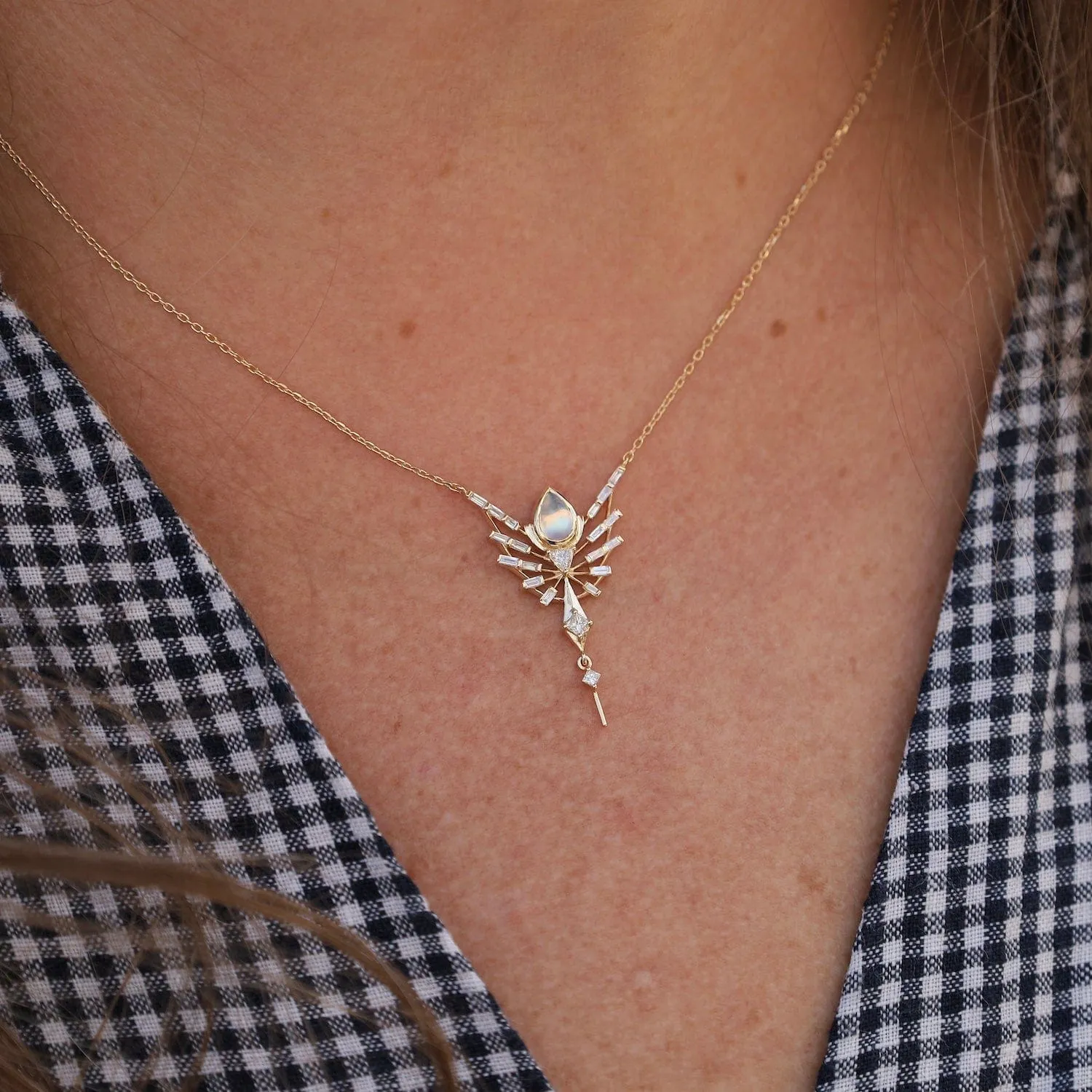 Dream Maker Pear Moonstone and Diamonds Phoenix Necklace