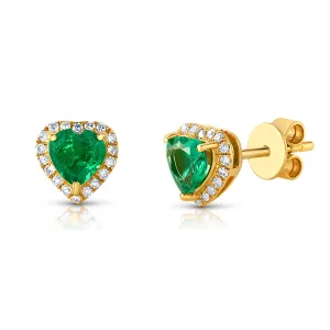 EMERALD & DIAMOND HEART STUDS
