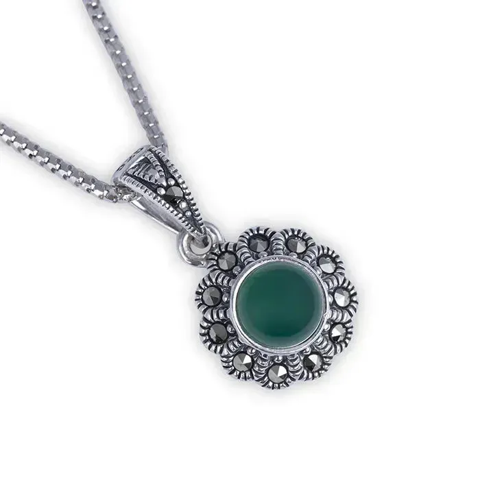Emerald Blooms Silver Pendant Set