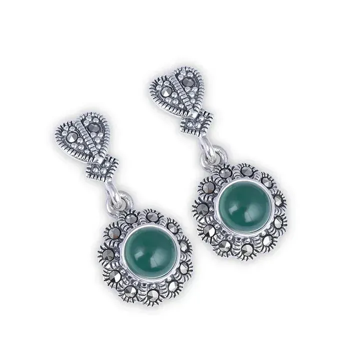 Emerald Blooms Silver Pendant Set