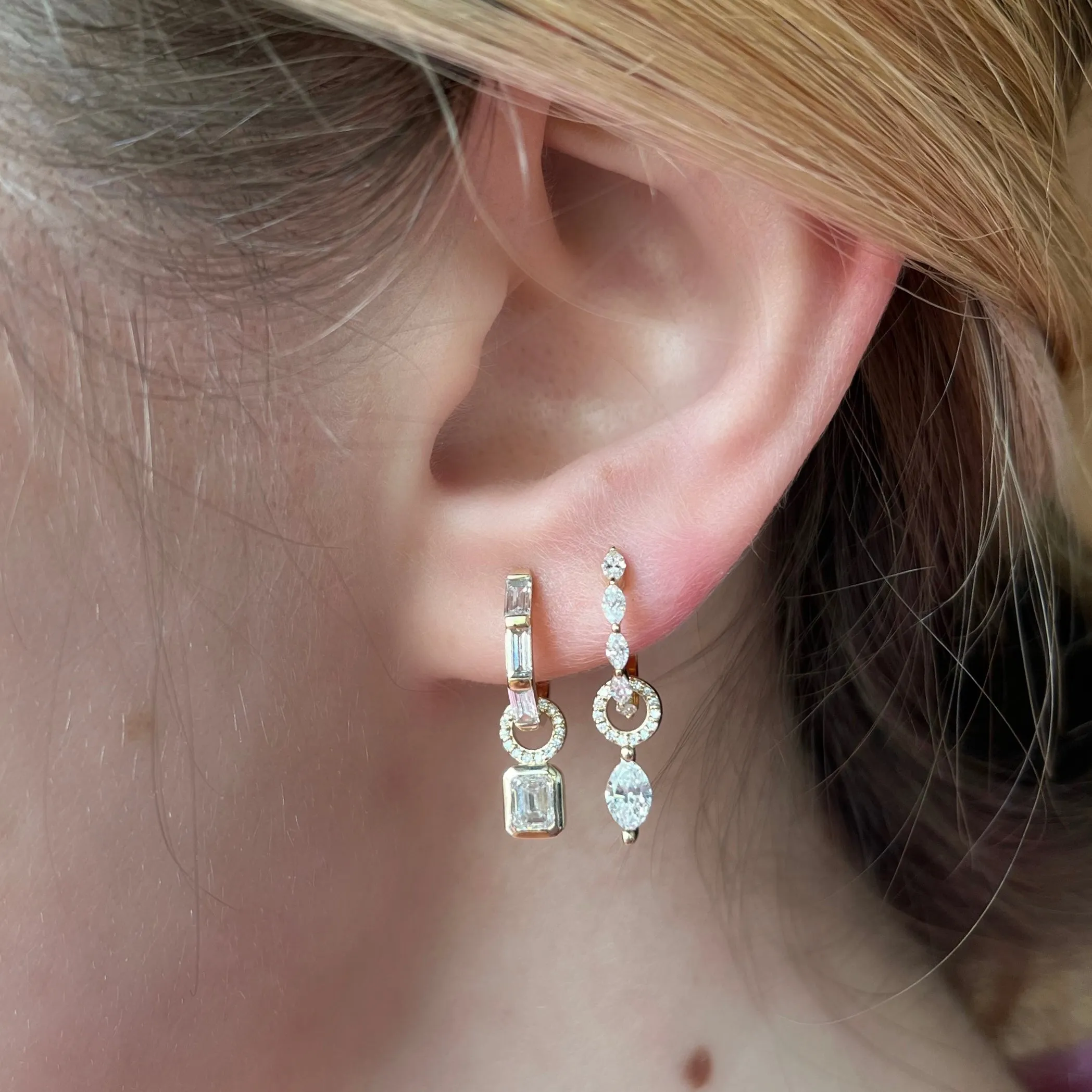 Emerald Cut Diamond Huggie Earrings