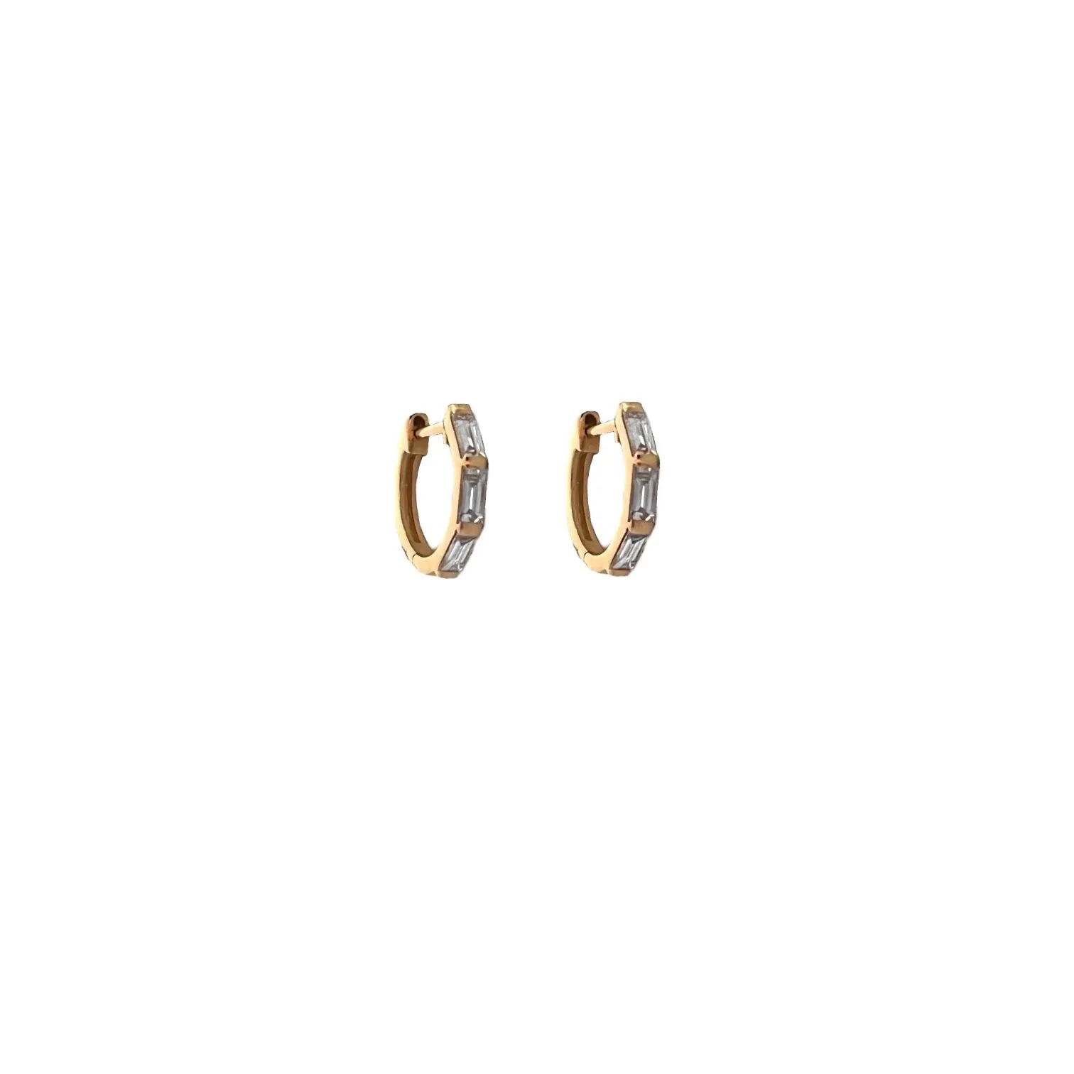 Emerald Cut Diamond Huggie Earrings